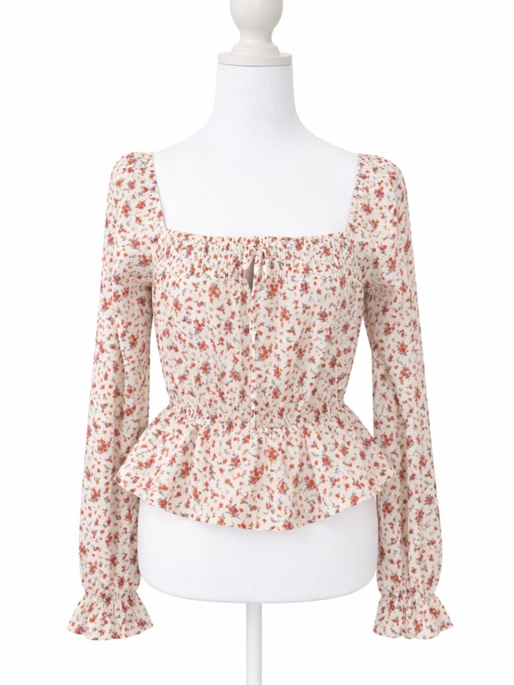 Paper Crane Cream Floral Peplum Blouse with Rust Accents size M